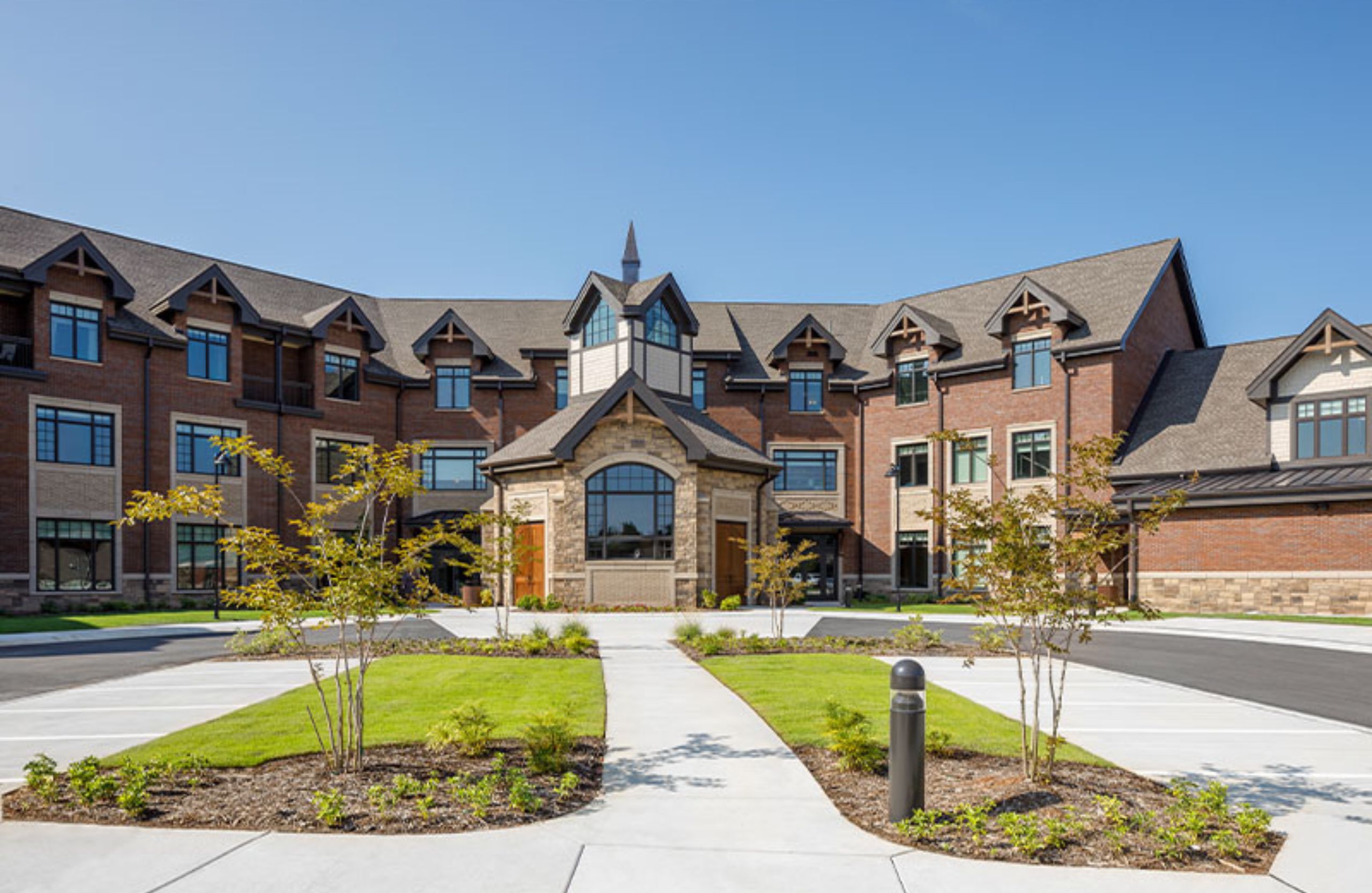 An exterior image of a chapel at a senior living community.
