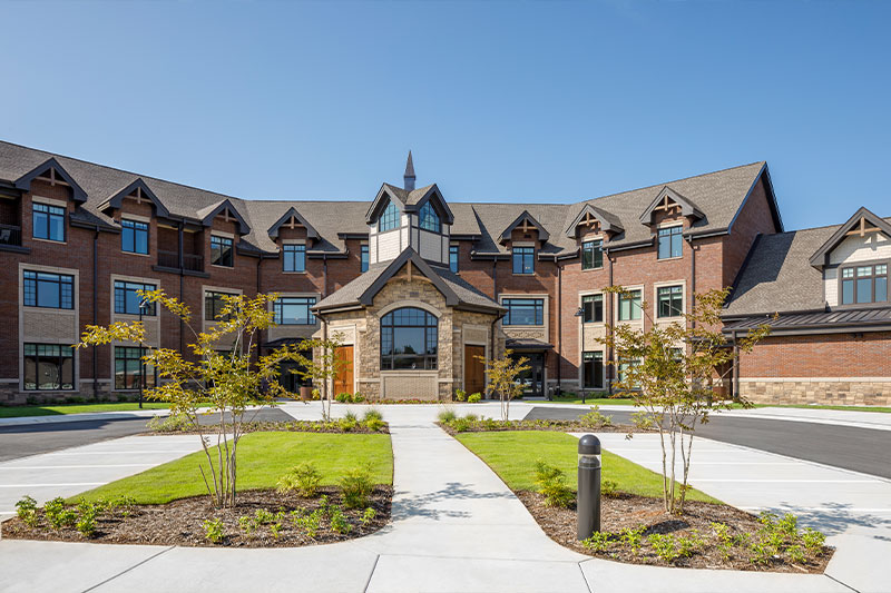 An exterior image of a chapel at a senior living community.